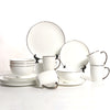 KOKEN - 16 Piece Dinnerware Set (Service for 4) fine bone china - China dinnerware set - Plates, Bowls Sets Dishes Set for 4 – Plates set, mugs, Bowls - Microwave safe (WHITE SILVER RIM)