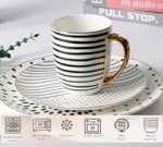 KOKEN - SYNC -  16 Pc Dinnerware sets for 4 - Porcelain dinnerware set - Plates and bowls sets - Dishes Set for 4 – Microwave safe plates and bowls sets - kitchen sets for home - Black & White