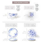 Blue Flower Collection - 16 Pc Bone China Dinnerware Sets – Blue china dinnerware set - Plates and Bowls Sets Dishes Set for 4 – Kitchen Plates, mugs, Bowls - Microwave safe china sets for home - Dining set Floral