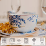 Blue Flower Collection - 16 Pc Bone China Dinnerware Sets – Blue china dinnerware set - Plates and Bowls Sets Dishes Set for 4 – Kitchen Plates, mugs, Bowls - Microwave safe china sets for home - Dining set Floral