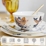 Butterfly Blue Collection - 16 Piece Dinnerware Set | Service for 4, Fine Bone China | Pink Flower Collection | Perfect for Everyday & Special Occasions | Floral & Fauna, Multicolor, china Set | Bone China | dish set