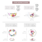 Water Flower  Collection - 16 Piece Dinnerware Set | Service for 4, Fine Bone China | Pink Flower Collection | Perfect for Everyday & Special Occasions | Floral & Fauna, Multicolor, china Set | Bone China | dish set