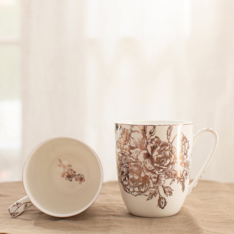 Golden Flower Mug - Set of 4